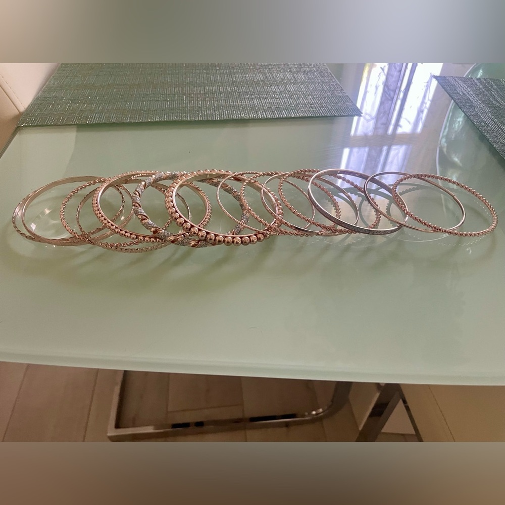 Rose Gold Stackable Bangle Bracelets - Picture 2 of 2